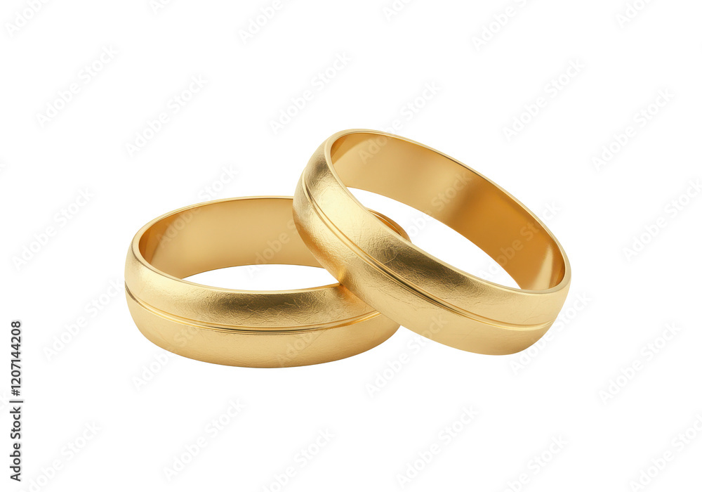Two shiny golden wedding rings slightly overlapping, isolated on a white background Two shiny golden wedding rings slightly overlapping, isolated on a white background