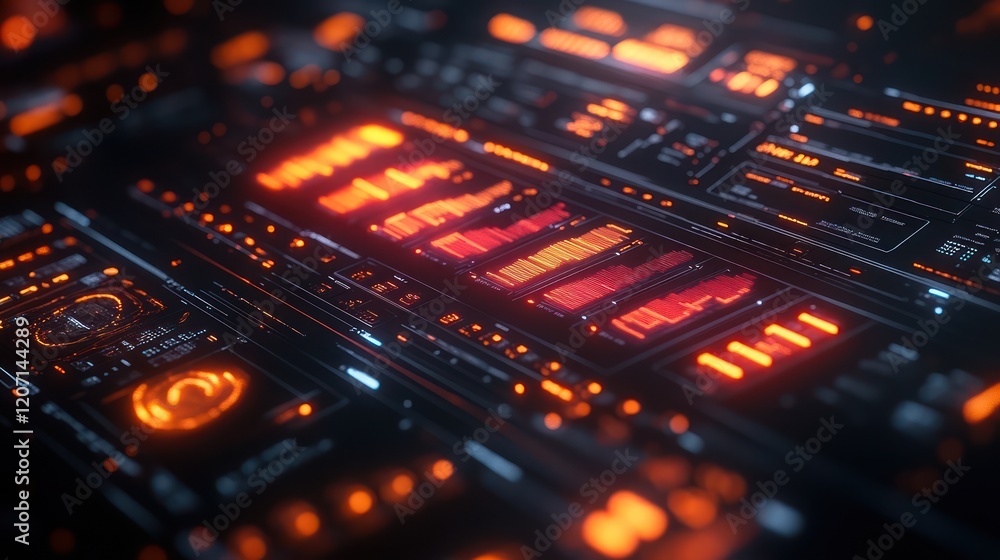 Futuristic Orange Interface:  Digital Dashboard Display