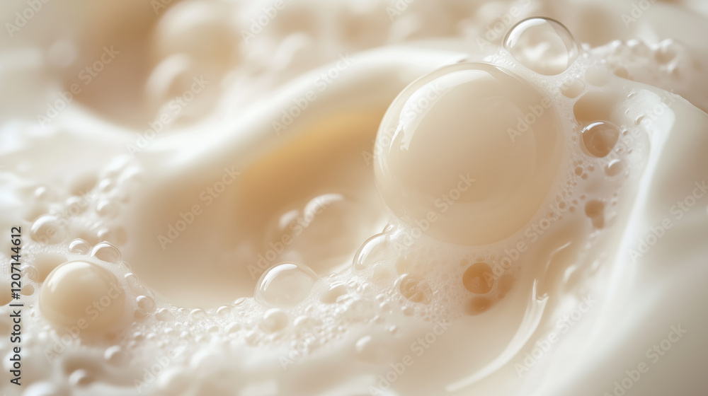 Cream Drops and Delicate Bubbles for Modern Beauty Products, Generative AI Cream Drops and Delicate Bubbles for Modern Beauty Products, Generative AI