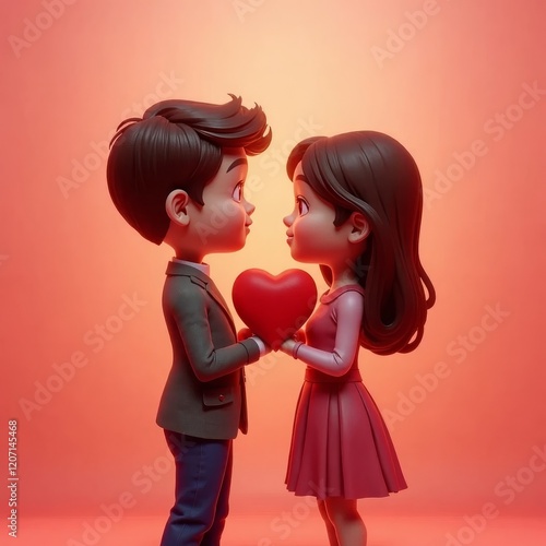 Couple with Red Heart Symbol Generative AI