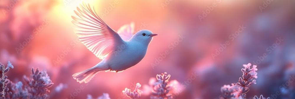 Serene White Dove in Lavender Field at Sunrise Serene White Dove in Lavender Field at Sunrise