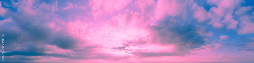 Colorful cloudy sky at sunset. Gradient color. Sky texture. Abstract nature background. Horizontal banner