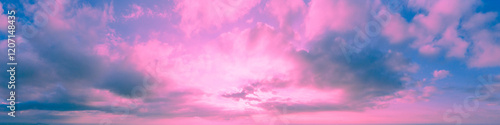 Obraz na płótnie Colorful cloudy sky at sunset. Gradient color. Sky texture. Abstract nature background. Horizontal banner w salonie