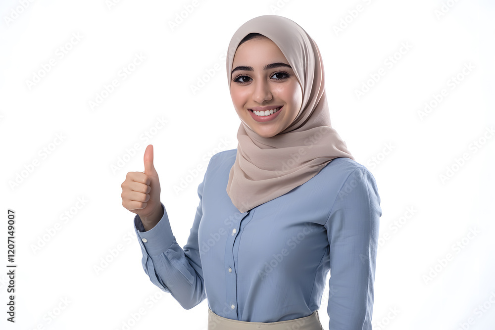 a confident arab businesswoman smiling and showing a thumbs-up gesture a confident arab businesswoman smiling and showing a thumbs-up gesture