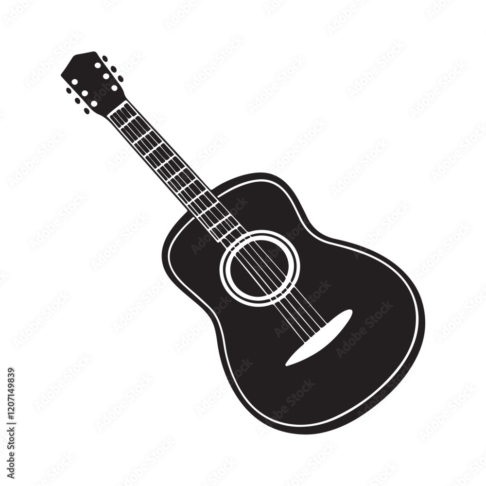 Fototapeta premium guitar silhouette, black and white silhouette, vector and illustration