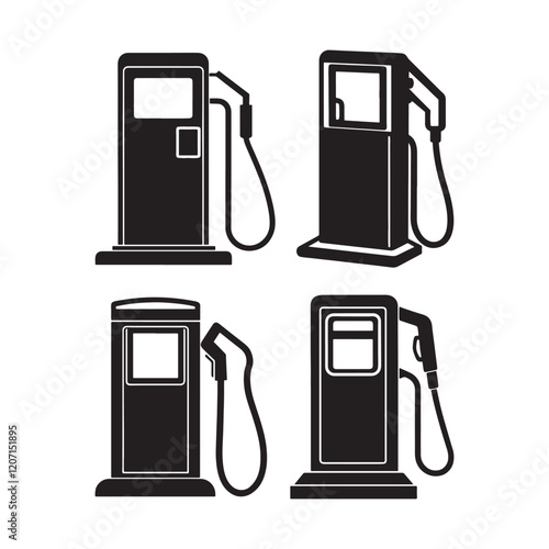 set of gas pump silhouette, black and white silhouette, vector and illustration