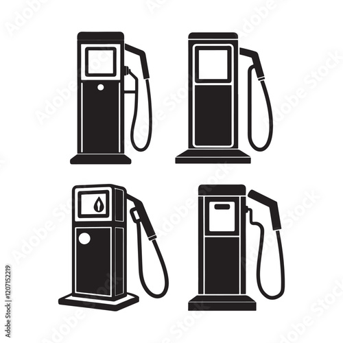 set of gas pump silhouette, black and white silhouette, vector and illustration