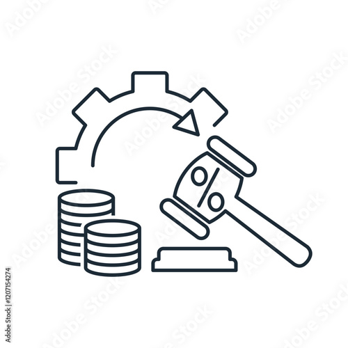 Legal sanction mechanism. Imposition of a fine. Penalty. Vector linear icon isolated on white background.