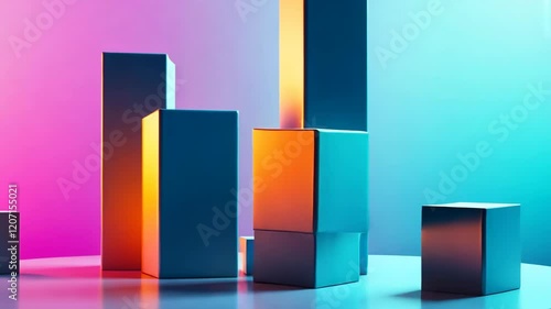 Row of blue cubes are arranged in a line. The cubes are all the same size and are placed next to each other