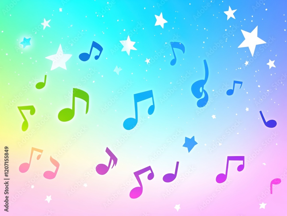 Rainbow Pastel Music Notes Background with Stars Rainbow Pastel Music Notes Background with Stars