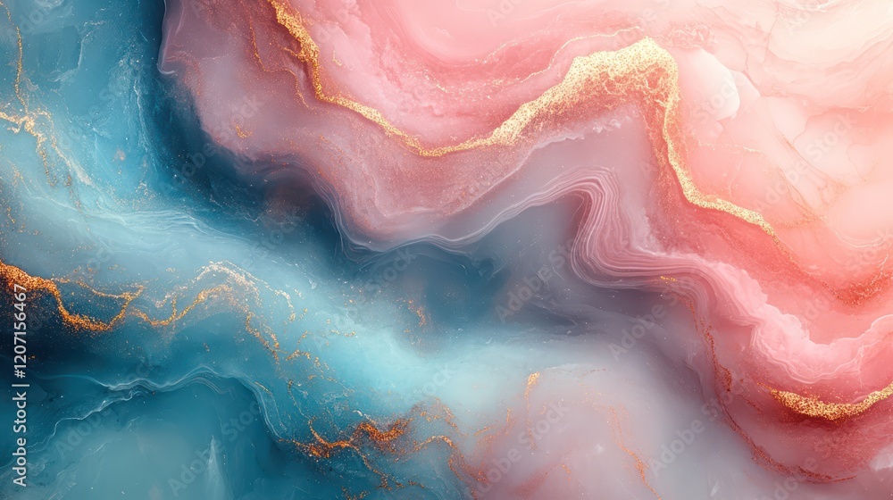 Obraz premium Abstract Teal and Pink Marble with Gold Accents: A Stunning Fluid Art Piece