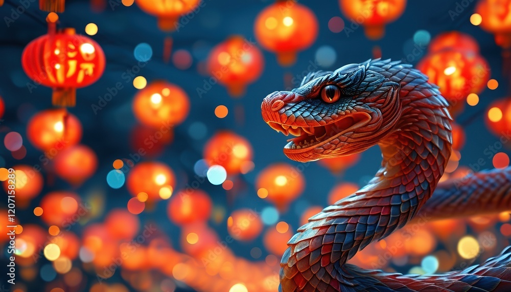 Obraz premium Lantern festival celebration with glowing dragon lanterns