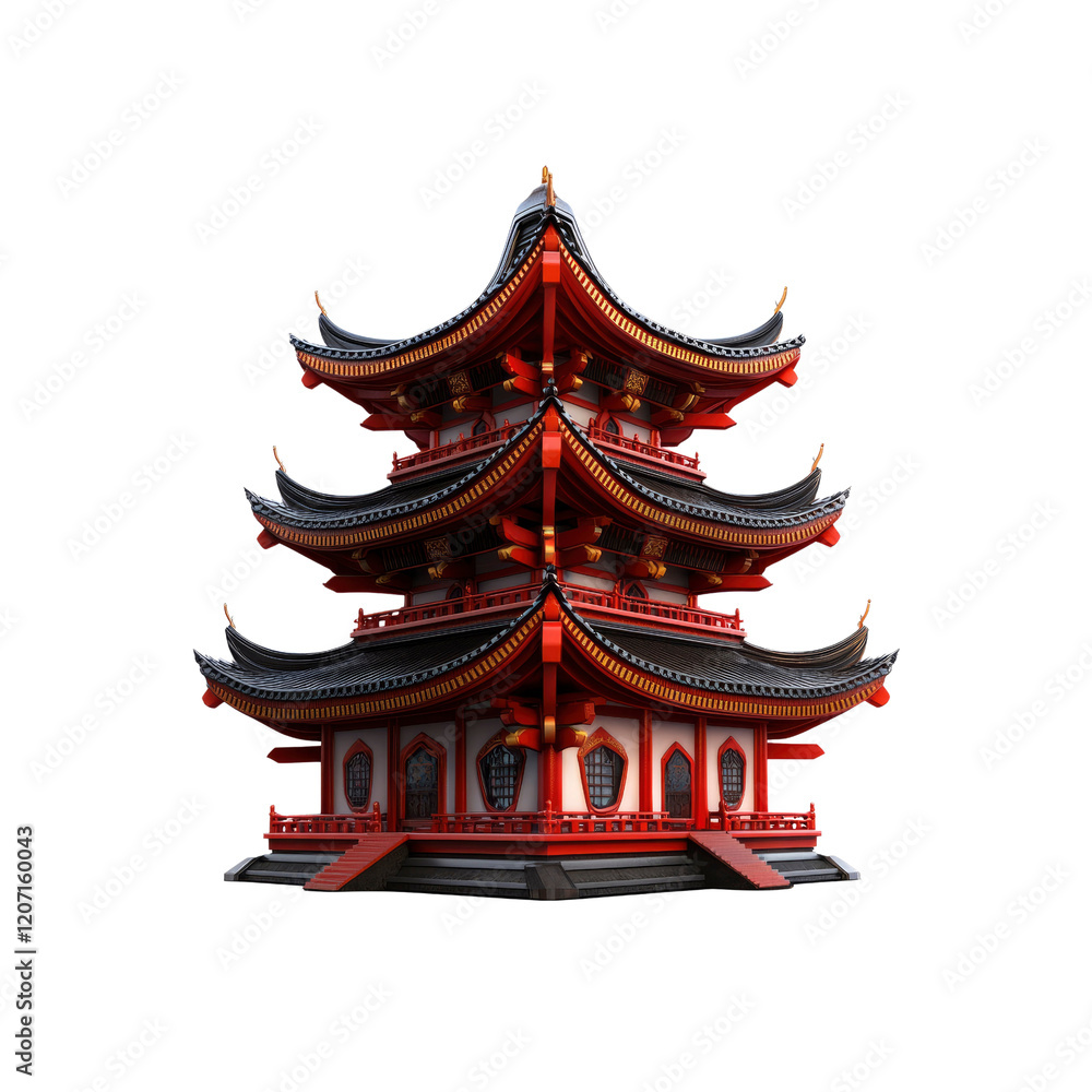 3D Render of a Traditional East Asian Pagoda Against a Transparent background 3D Render of a Traditional East Asian Pagoda Against a Transparent background