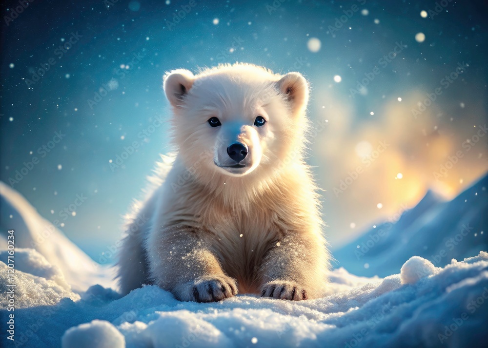 Obraz premium Adorable Arctic baby polar bear: a heartwarming glimpse into North Pole wildlife.