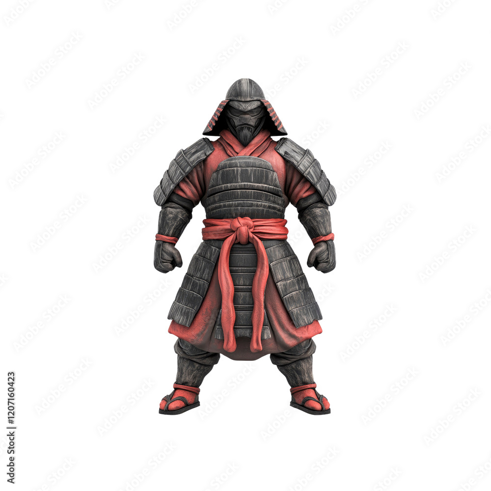 Powerful Red and Black Samurai Warrior Figurine - 3D Render Powerful Red and Black Samurai Warrior Figurine - 3D Render