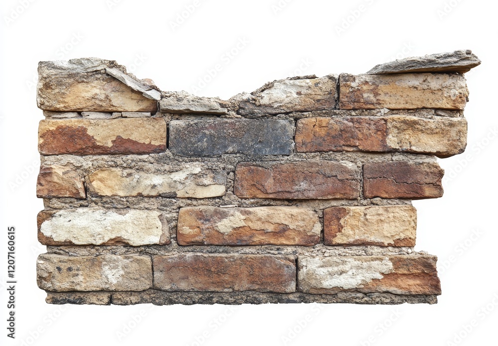 Damaged old brick wall isolated on white background. Damaged old brick wall isolated on white background.