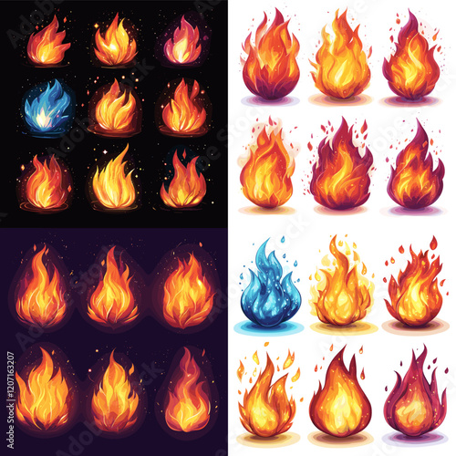 set of fire flames