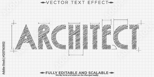 Sketch text effect, editable drawing and architect text style