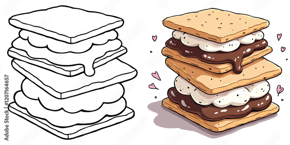 Smores Line Art Vector Illustration Black and White with Coloring Sample. Bold and Easy Food, Fruits, Sweets, Drinks, Dessert, and Snacks Coloring Pages for Adults and Kids Smores Line Art Vector Illustration Black and White with Coloring Sample. Bold and Easy Food, Fruits, Sweets, Drinks, Dessert, and Snacks Coloring Pages for Adults and Kids