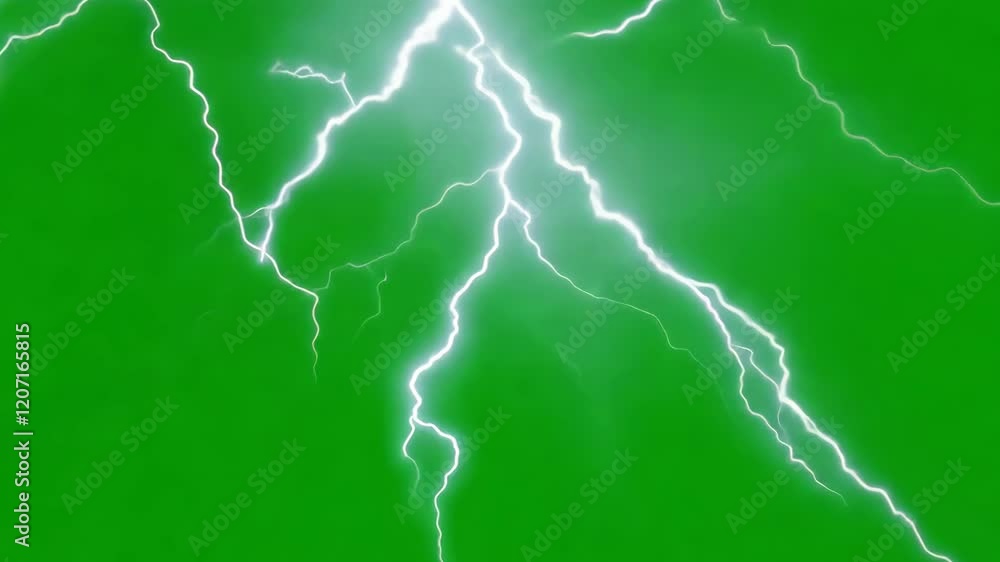 Powerful lightning striking on a green chroma key background, perfect for video effects and creative projects Powerful lightning striking on a green chroma key background, perfect for video effects and creative projects
