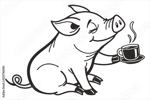 Vector illustration of pig isolated on white background.