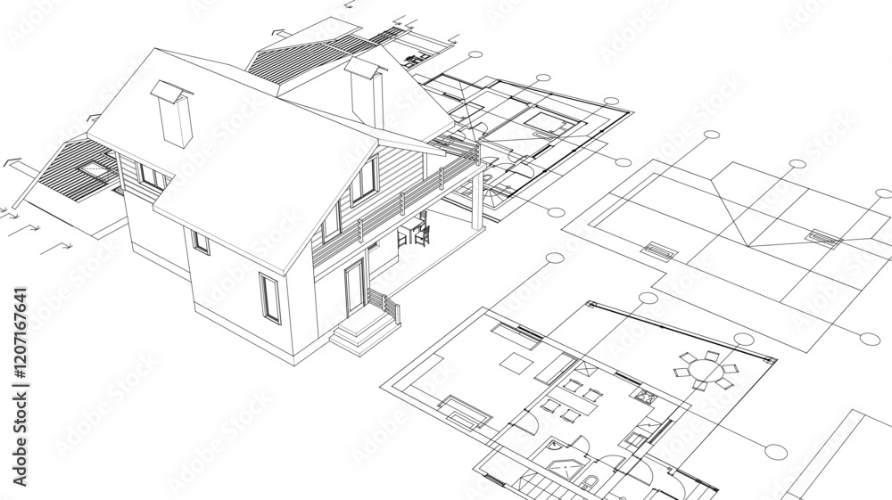 house architectural project sketch 3d illustration house architectural project sketch 3d illustration