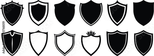 Shield silhouettes set, armor pack of vector silhouette design, isolated background