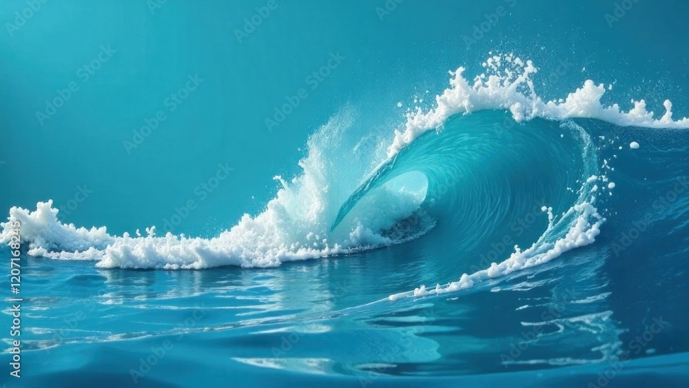 Obraz premium Perfect surfing ocean wave crashing with white foam on blue water