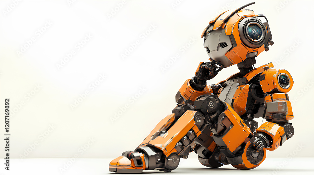 ai robot thinking, side view, isolated on white background ai robot thinking, side view, isolated on white background