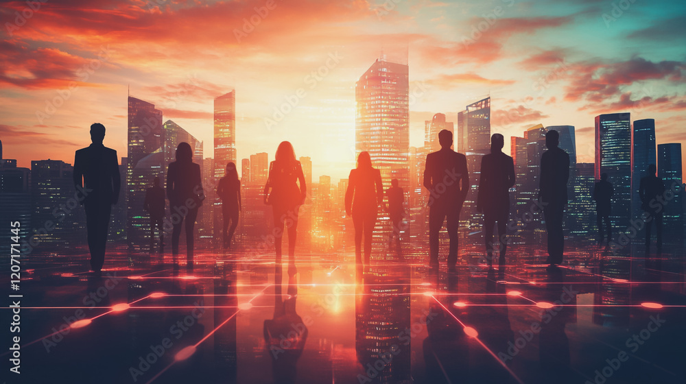 abstract professional business team people connection of line from nail node to node on Smart digital cityscap and skyline background , Innovation networking concept abstract professional business team people connection of line from nail node to node on Smart digital cityscap and skyline background , Innovation networking concept