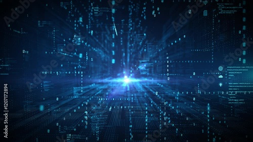 Dynamic digital background featuring binary codes, Futuristic data network and blockchain connection, and Technology digital data transfer. Motion abstract background 4k