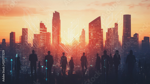 Wallpaper Mural abstract professional business team people connection of line from nail node to node on Smart digital cityscap and skyline background , Innovation networking concept Torontodigital.ca