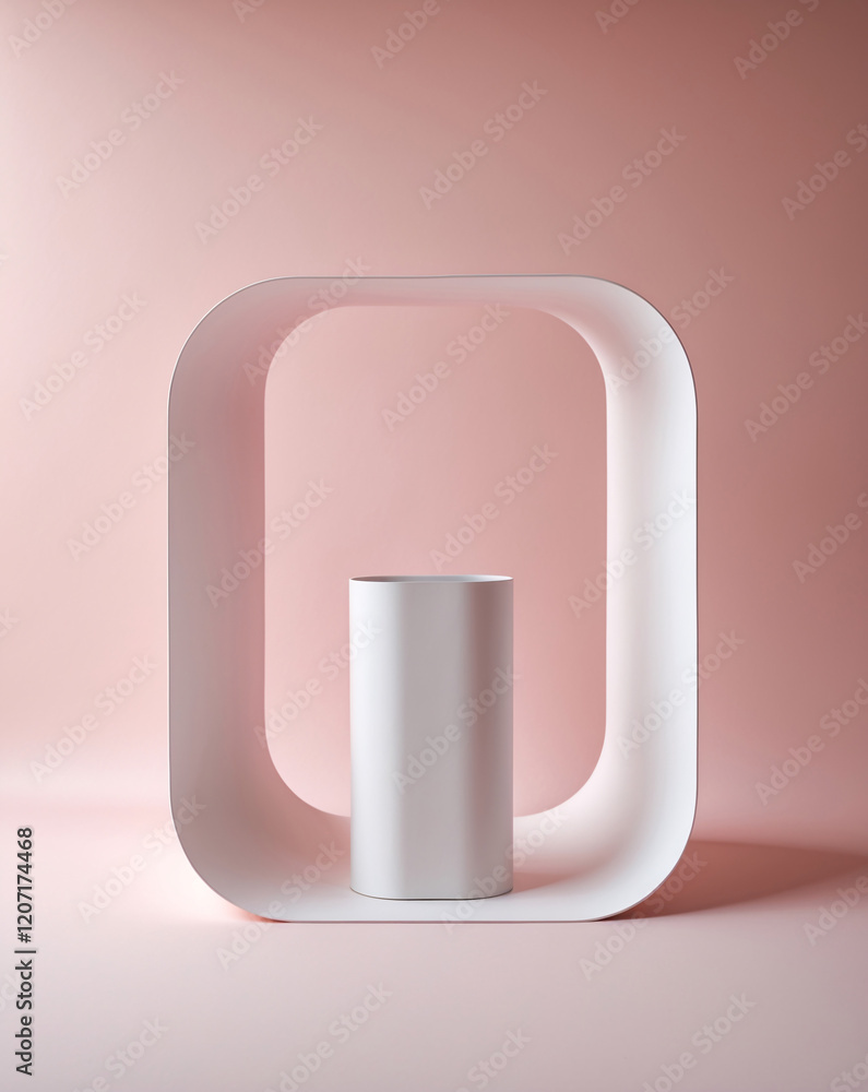 Modern white stand for commercial product display with subtle pink background for marketing visuals Realistic 3D Podium for Mockup Modern white stand for commercial product display with subtle pink background for marketing visuals Realistic 3D Podium for Mockup