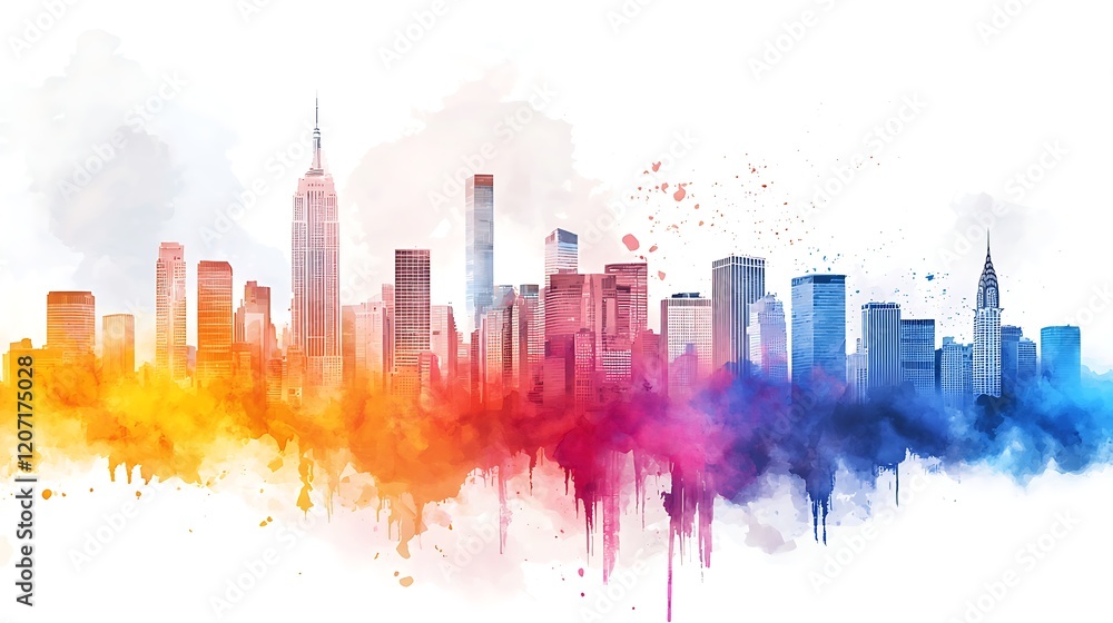 Obraz premium Aerial view of a vibrant city skyline with iconic landmarks and bustling streets