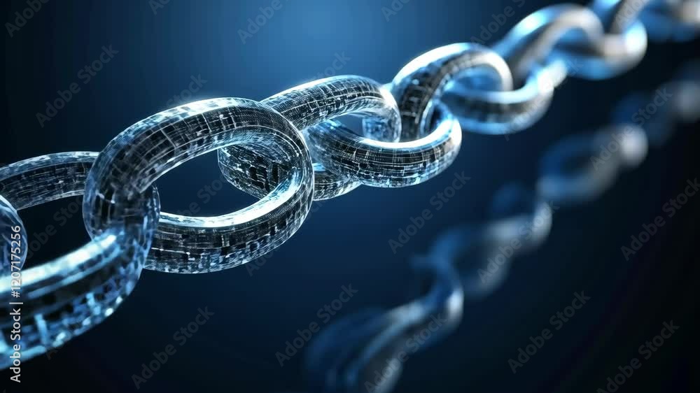 Chain of links with a blue color. The links are connected to each other. The chain is made of metal Chain of links with a blue color. The links are connected to each other. The chain is made of metal