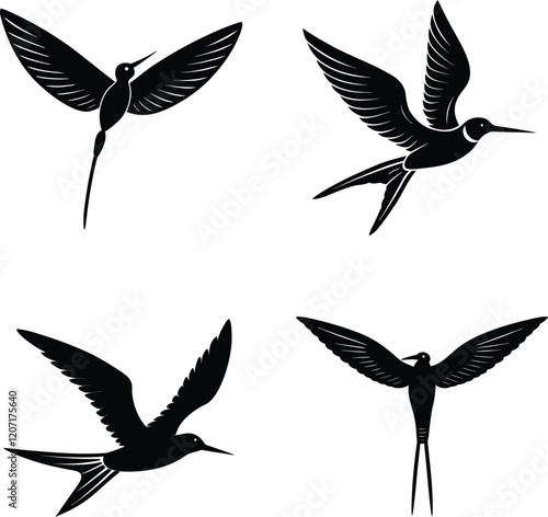 Beautiful black birds silhouette illustration.