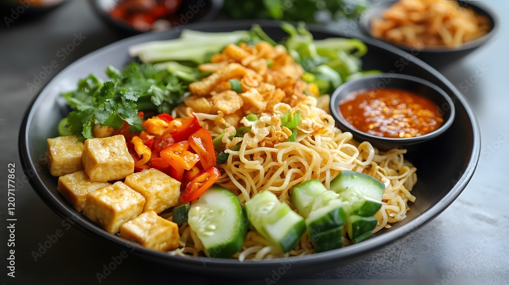 Colorful Fried Rice Noodles with Tofu and Vegetables Colorful Fried Rice Noodles with Tofu and Vegetables