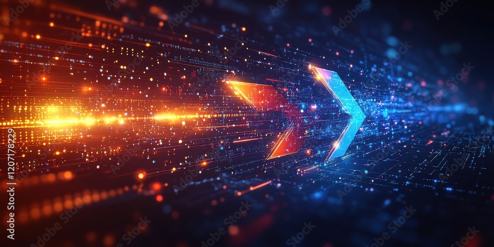 Blue technology background with arrow shapes and speed lines.
Blue technology background with arrow shapes and speed lines.