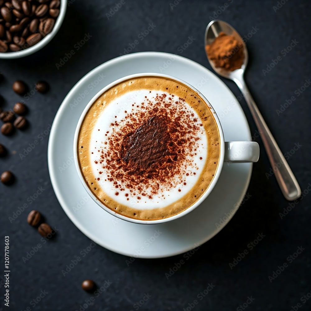 Fototapeta premium a cappuccino with a perfect layer of foam and a dusting of cocoa powder.