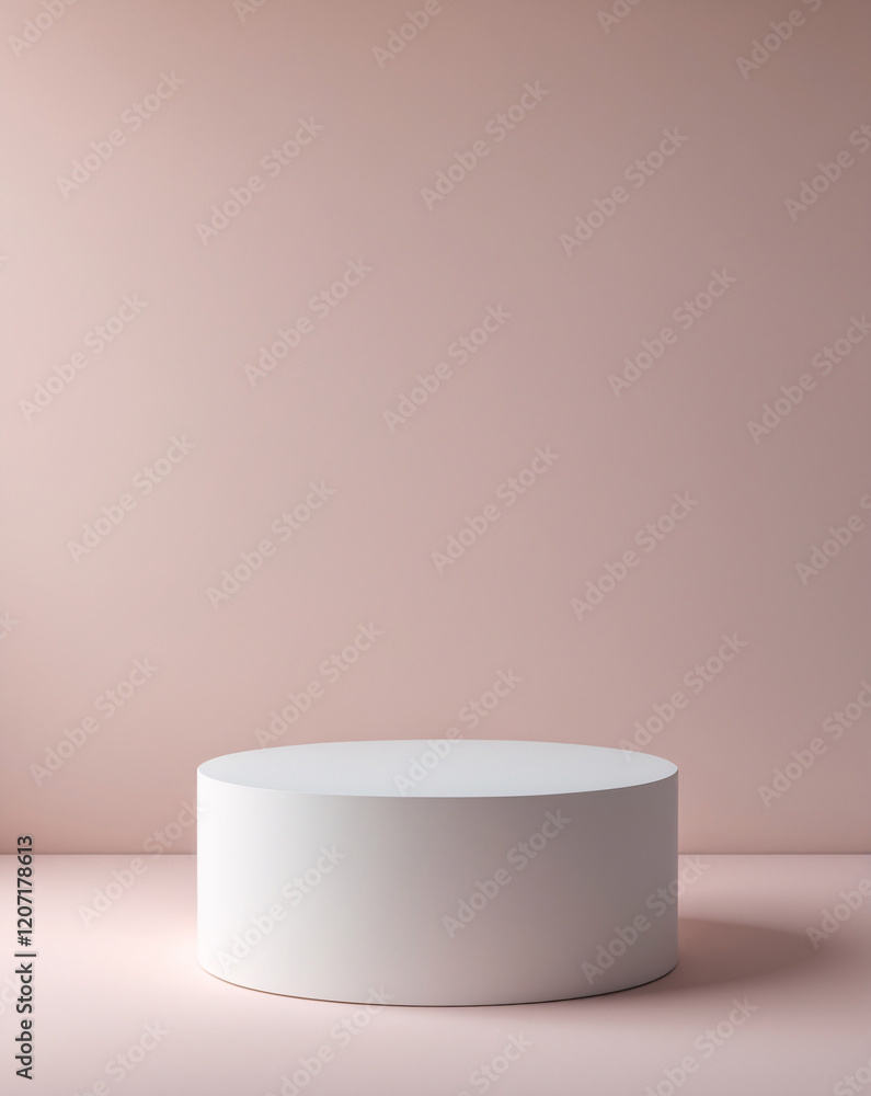 Contemporary white display stand used for commercial advertisements on a soft pink background Realistic 3D Podium for Mockup Contemporary white display stand used for commercial advertisements on a soft pink background Realistic 3D Podium for Mockup