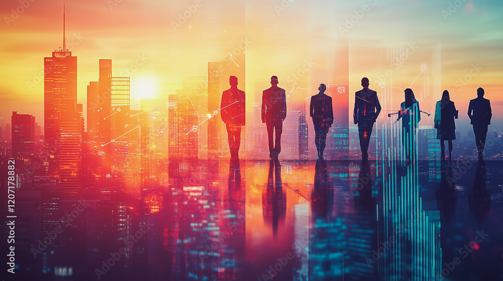 abstract professional business team people connection of line from nail node to node on Smart digital cityscap and skyline background , Innovation networking concept abstract professional business team people connection of line from nail node to node on Smart digital cityscap and skyline background , Innovation networking concept