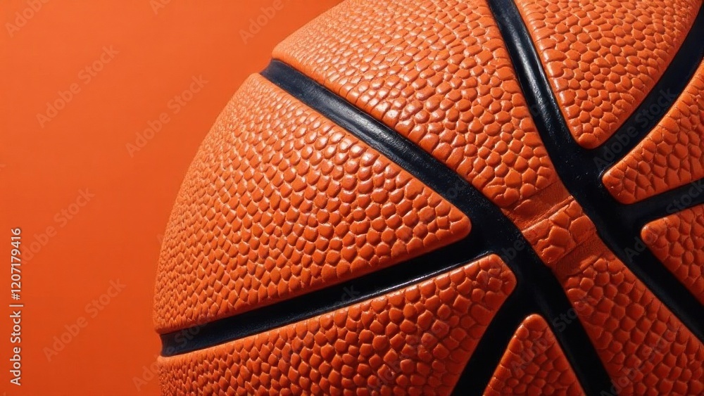 Fototapeta premium Close-up of basketball ball showing textured surface on orange background