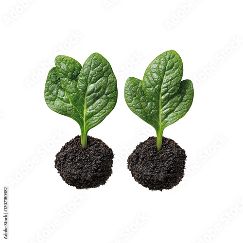 Two Young Green Seedlings Emerging from Soil, Isolated on Transparent background photo