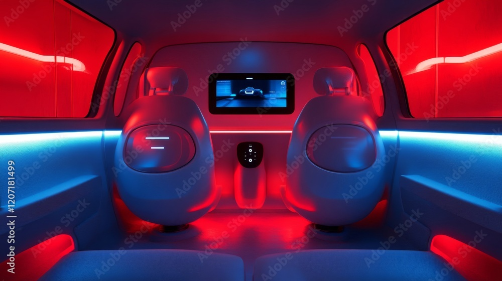 Fototapeta premium Futuristic Car Interior with Red and Blue Ambient Lighting