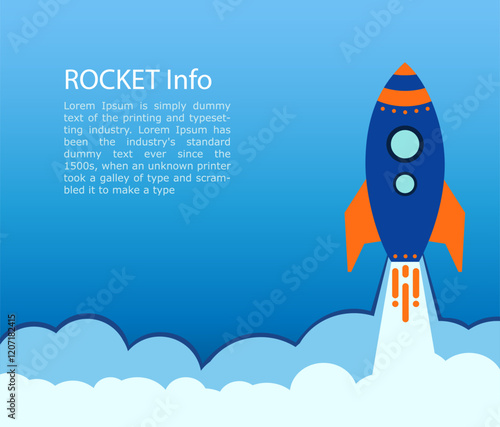 Blue rocket takes off into stars space . business startup text rocketdock, rocket space ship in flat style. concept Start up Business. Vector Illustration. 