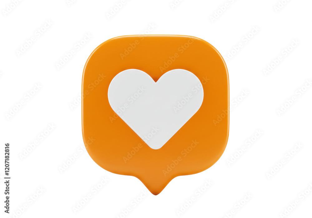 Orange notification bubble with white heart icon isolated on white background Orange notification bubble with white heart icon isolated on white background