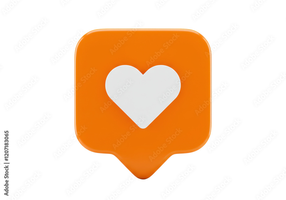 Orange notification bubble with white heart icon isolated on white background Orange notification bubble with white heart icon isolated on white background