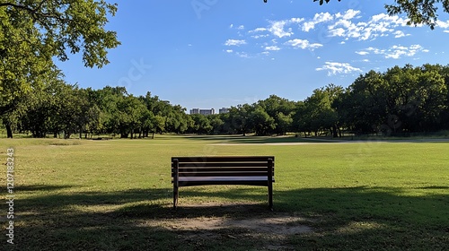 Lone Bench on a Sunny Day at the Golf Course