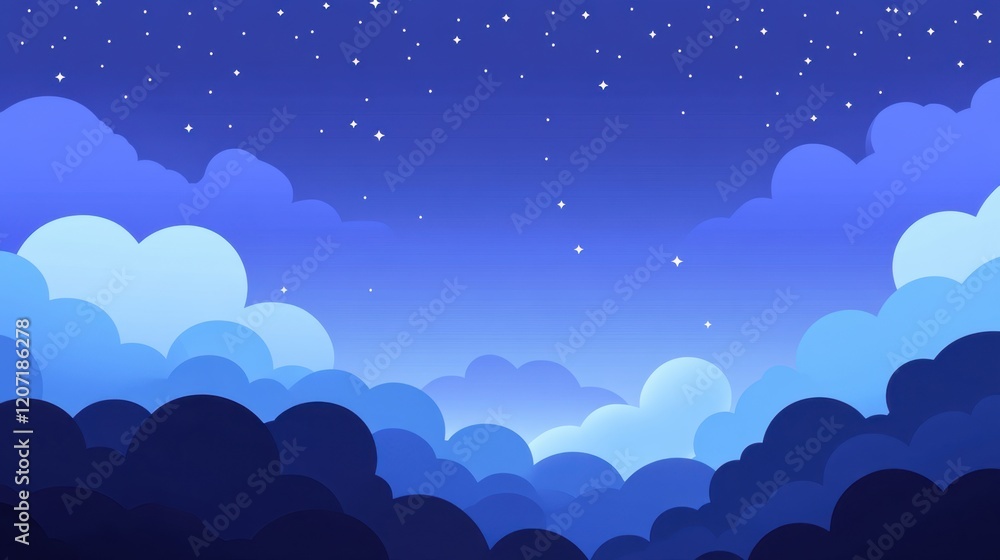 Serene Night Sky with Stars and Soft Blue Clouds at Twilight Serene Night Sky with Stars and Soft Blue Clouds at Twilight