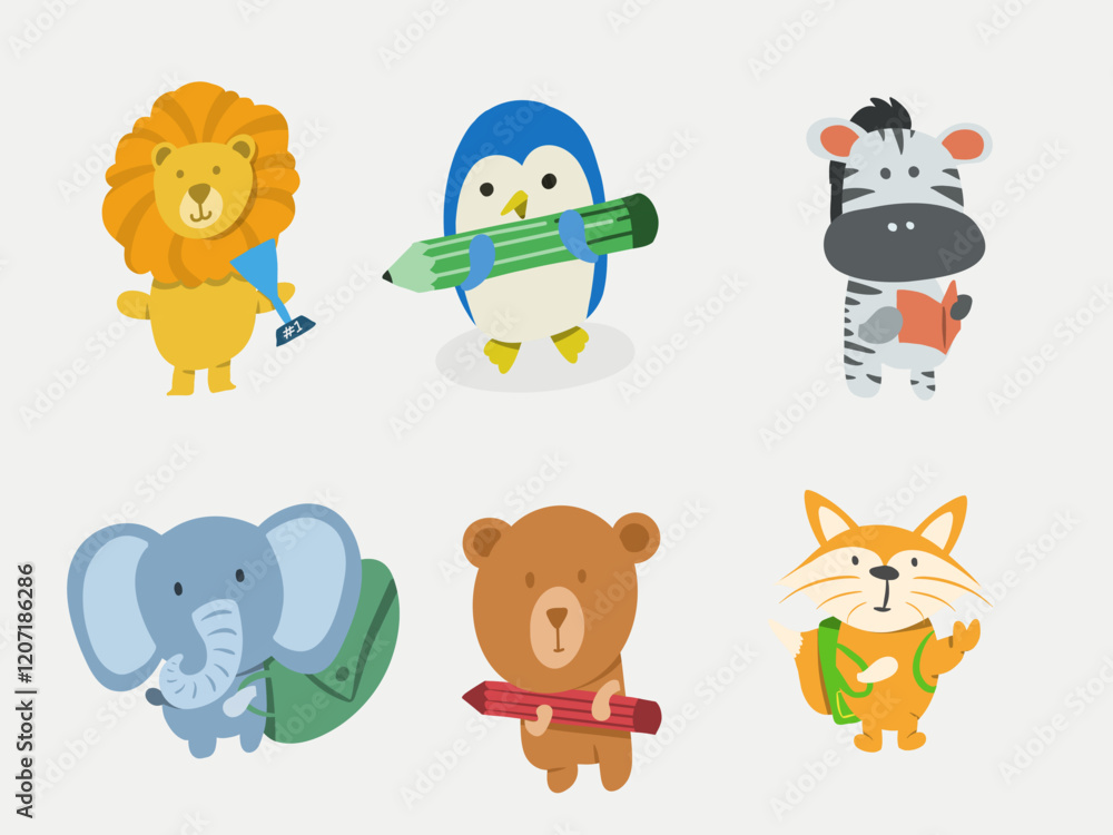 Fototapeta premium Cute set animals with back to school concept design vector illustration